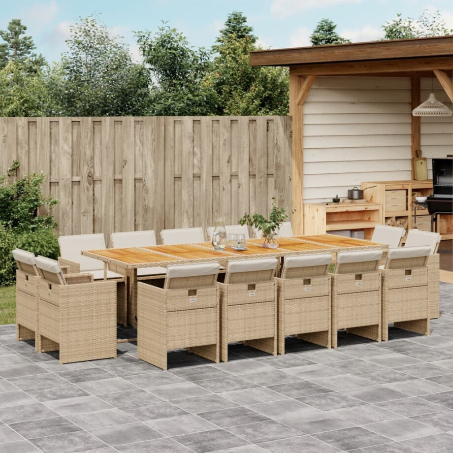 vidaXL 15-delige Tuinset met kussens poly rattan beige afbeelding 1