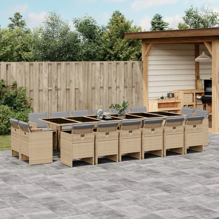 vidaXL 17-delige Tuinset met kussens poly rattan gemengd beige afbeelding 1