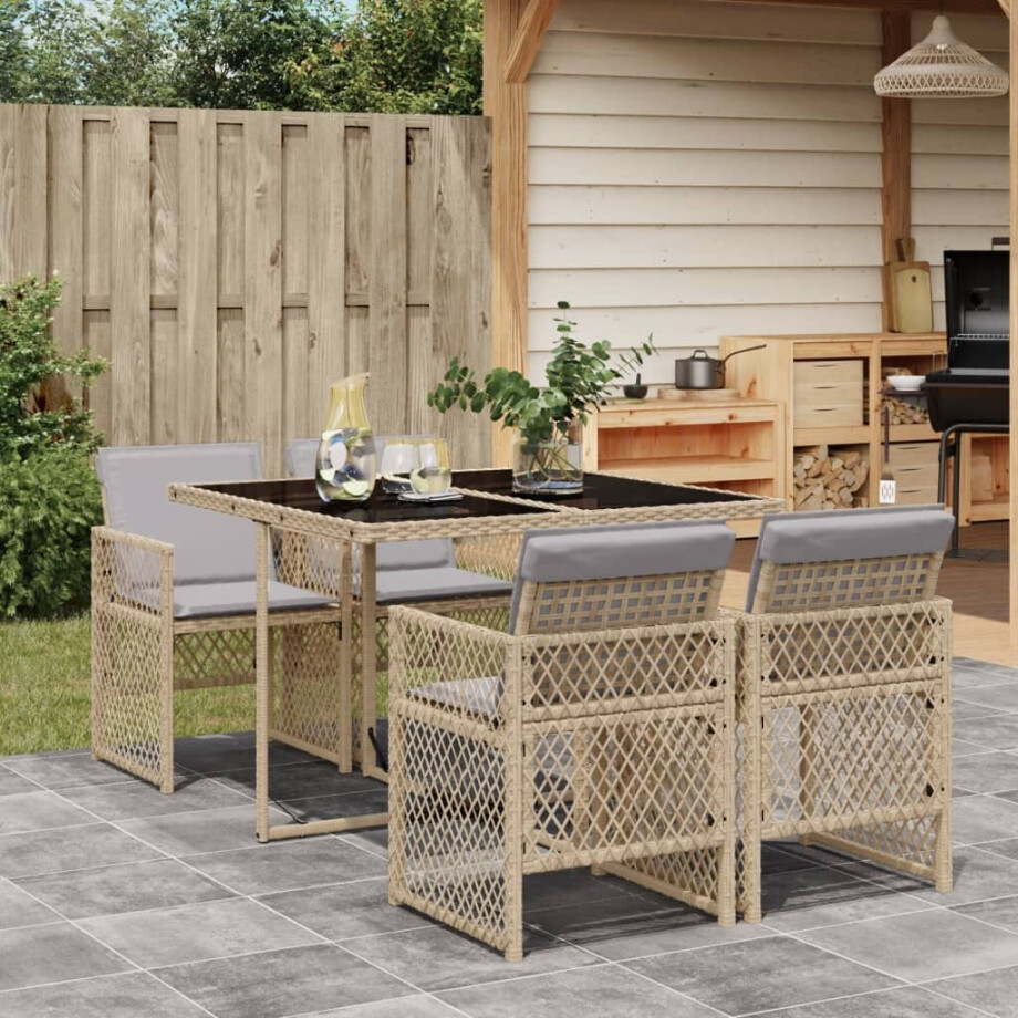vidaXL 5-delige Tuinset met kussens poly rattan beige afbeelding 1