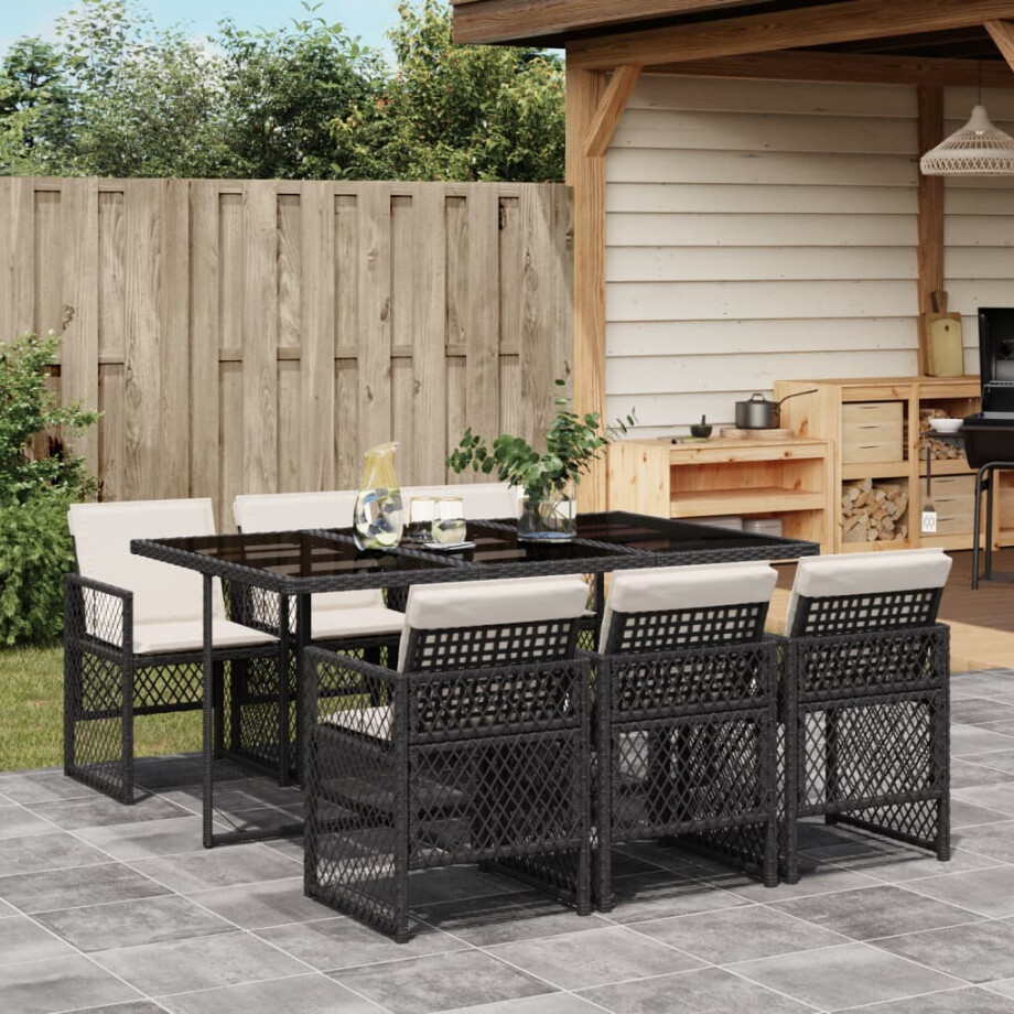 vidaXL 7-delige Tuinset met kussens poly rattan zwart afbeelding 1