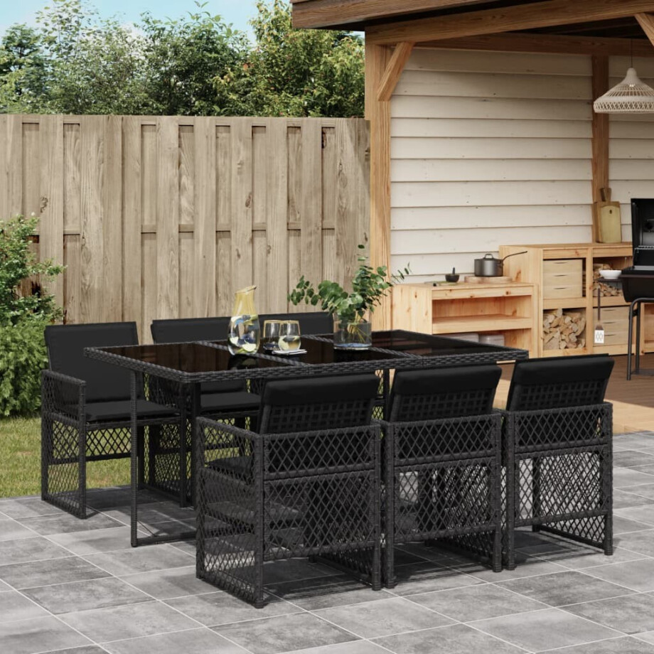 vidaXL 7-delige Tuinset met kussens poly rattan zwart vidaXL 7-delige Tuinset met kussens poly rattan zwart afbeelding 1