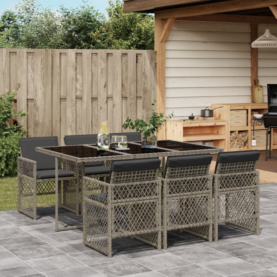 vidaXL 7-delige Tuinset met kussens poly rattan grijs vidaXL 7-delige Tuinset met kussens poly rattan grijs afbeelding 1