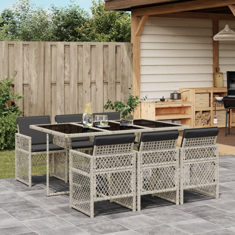 vidaXL 7-delige Tuinset met kussens poly rattan grijs vidaXL 7-delige Tuinset met kussens poly rattan grijs afbeelding 1