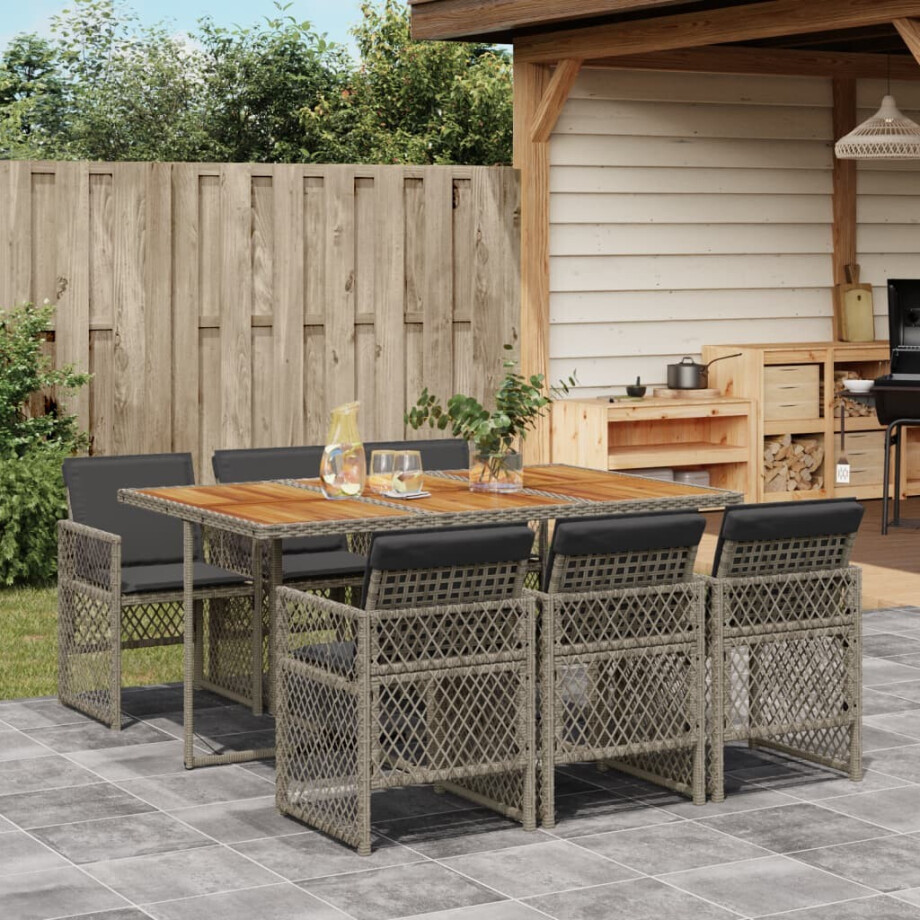 vidaXL 7-delige Tuinset met kussens poly rattan grijs vidaXL 7-delige Tuinset met kussens poly rattan grijs afbeelding 1