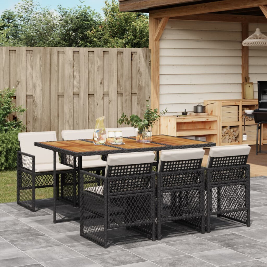 vidaXL 7-delige Tuinset met kussens poly rattan zwart afbeelding 1