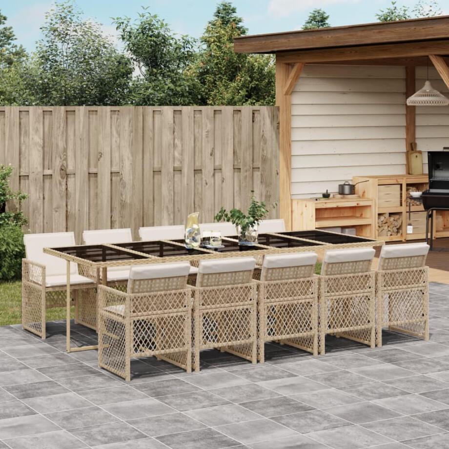vidaXL 11-delige Tuinset met kussens poly rattan beige afbeelding 1