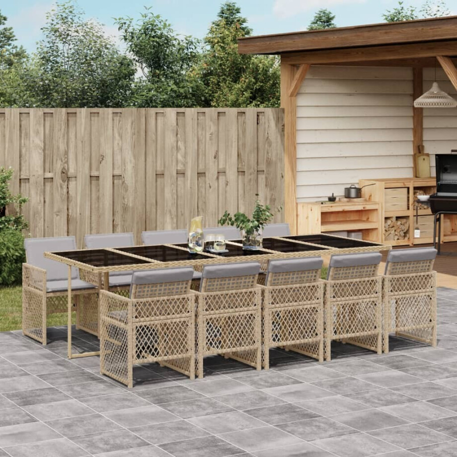 vidaXL 11-delige Tuinset met kussens poly rattan beige afbeelding 1
