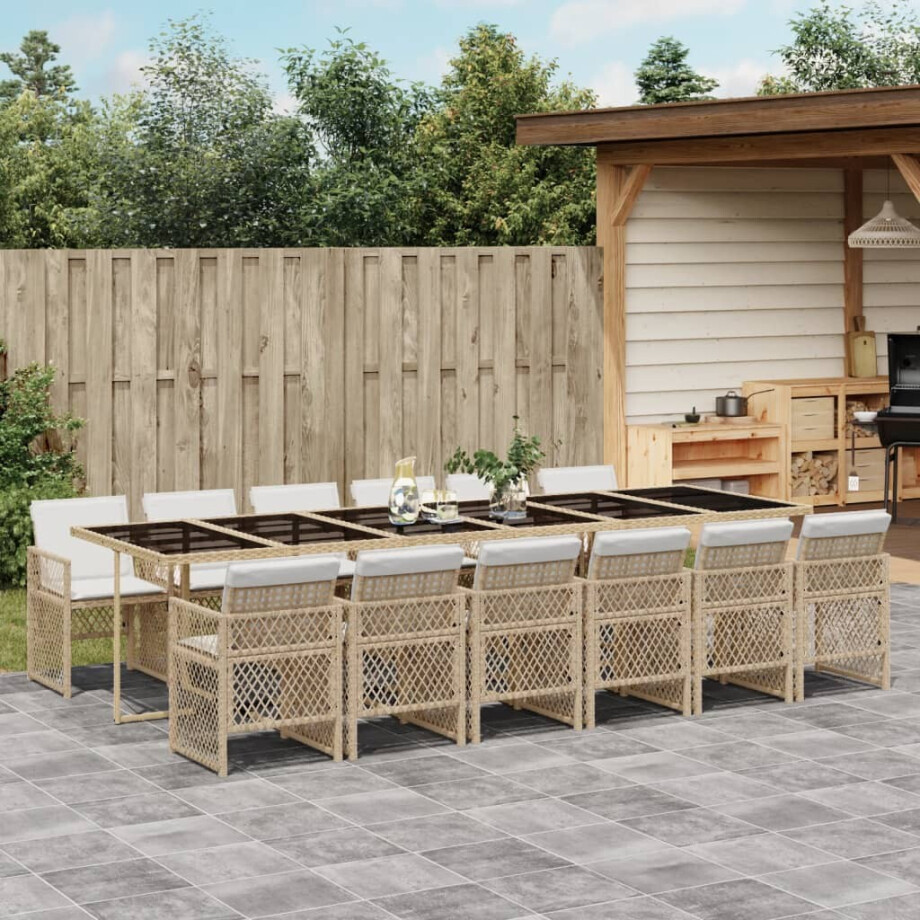 vidaXL 13-delige Tuinset met kussens poly rattan beige afbeelding 1