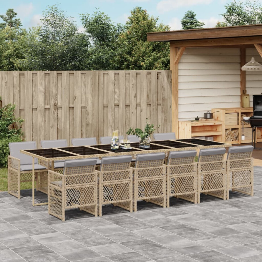 vidaXL 13-delige Tuinset met kussens poly rattan beige afbeelding 1