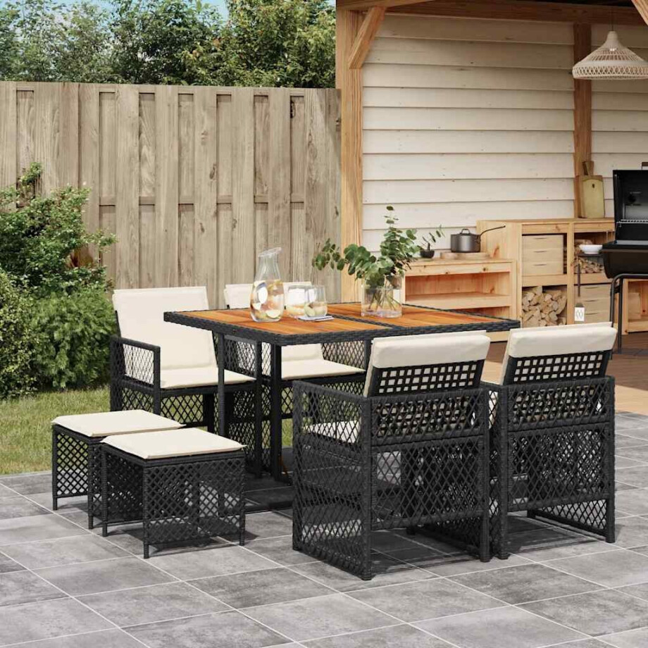 vidaXL 9-delige Tuinset poly rattan zwart vidaXL 9-delige Tuinset poly rattan zwart afbeelding 1