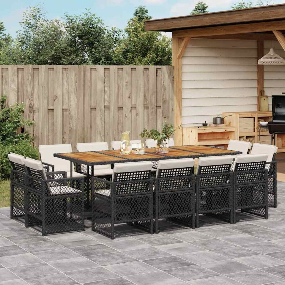 vidaXL 13-delige Tuinset met kussens poly rattan zwart vidaXL 13-delige Tuinset met kussens poly rattan zwart afbeelding 1