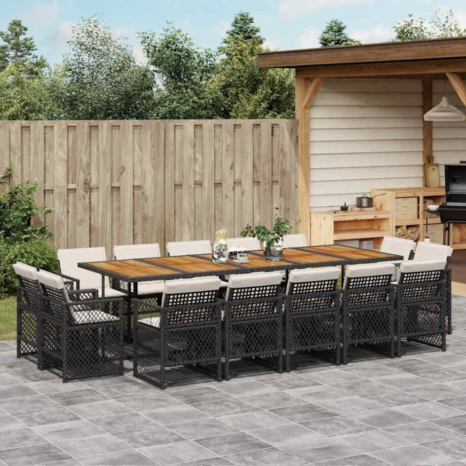 vidaXL 15-delige Tuinset met kussens poly rattan zwart afbeelding 1