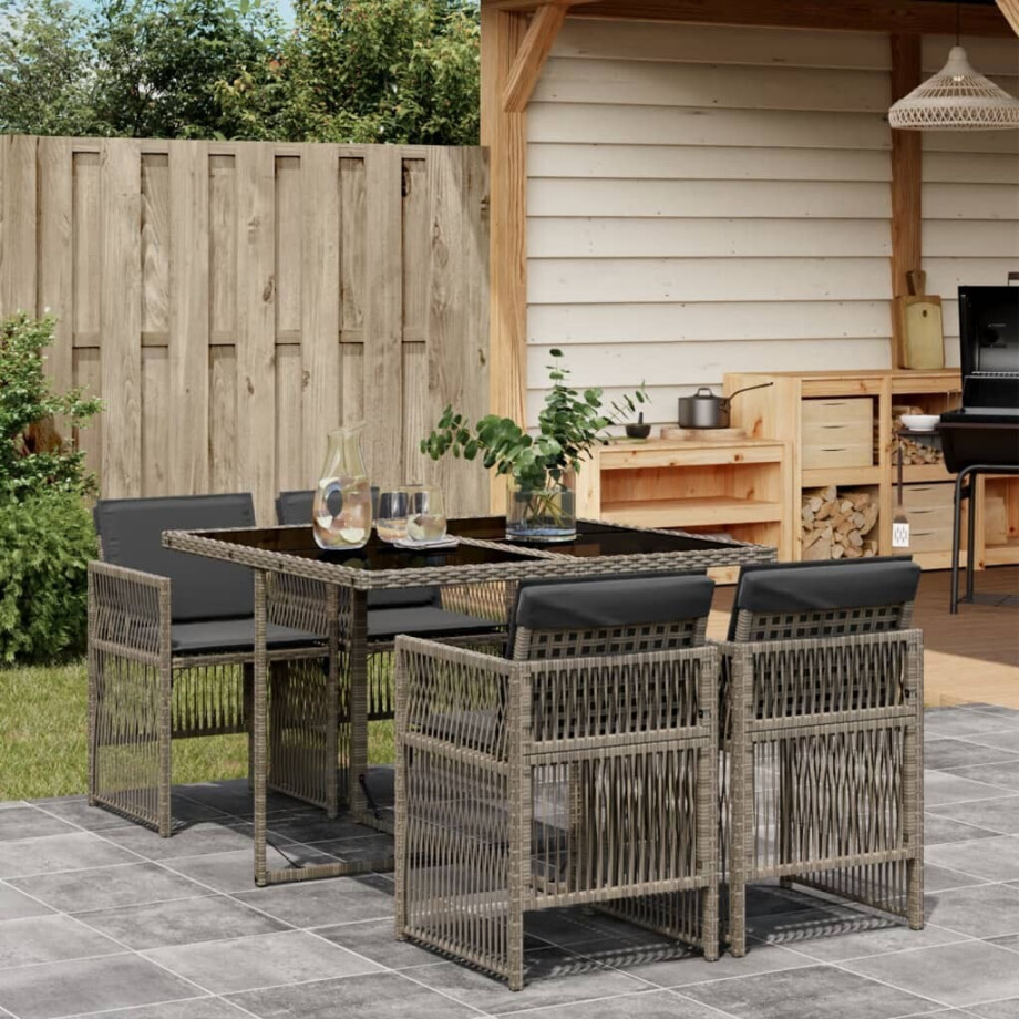 vidaXL 5-delige Tuinset met kussens poly rattan grijs afbeelding 1
