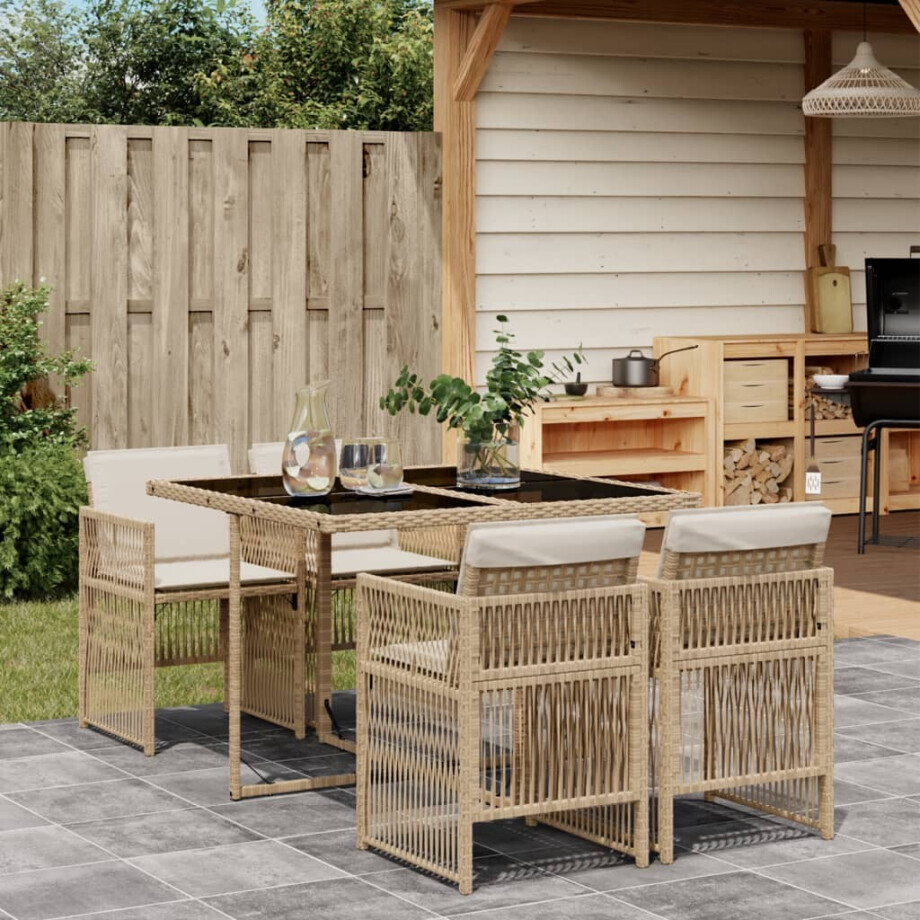 vidaXL 5-delige Tuinset met kussens poly rattan beige afbeelding 1