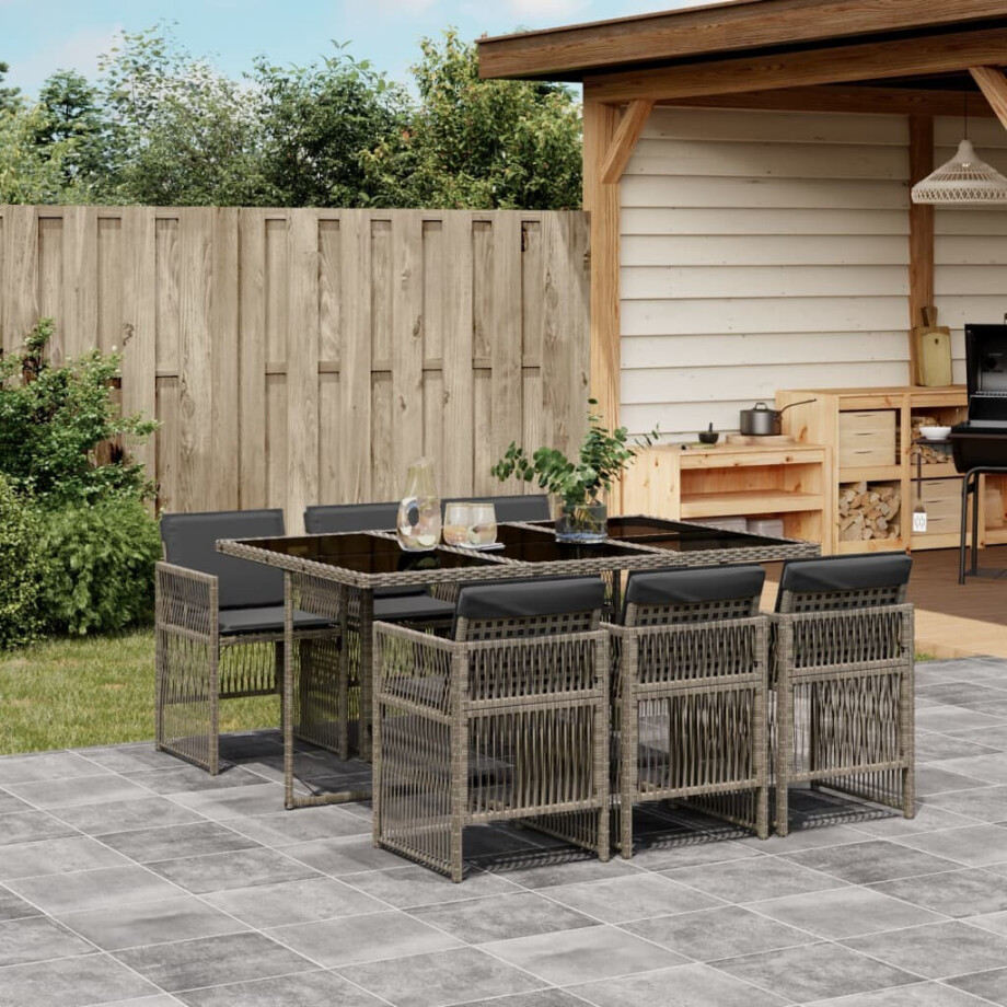 vidaXL 7-delige Tuinset met kussens poly rattan grijs vidaXL 7-delige Tuinset met kussens poly rattan grijs afbeelding 1