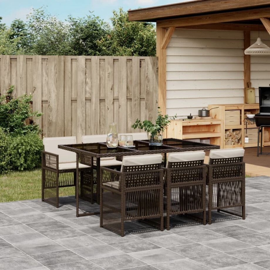 vidaXL 7-delige Tuinset met kussens poly rattan bruin vidaXL 7-delige Tuinset met kussens poly rattan bruin afbeelding 1