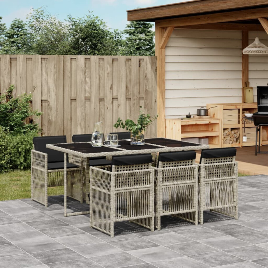 vidaXL 7-delige Tuinset met kussens poly rattan grijs vidaXL 7-delige Tuinset met kussens poly rattan grijs afbeelding 1