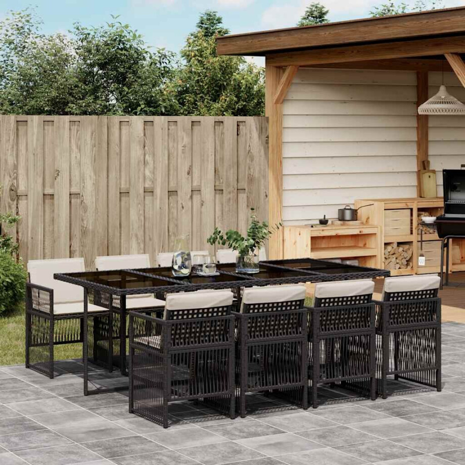 vidaXL 9-delige Tuinset poly rattan zwart afbeelding 1