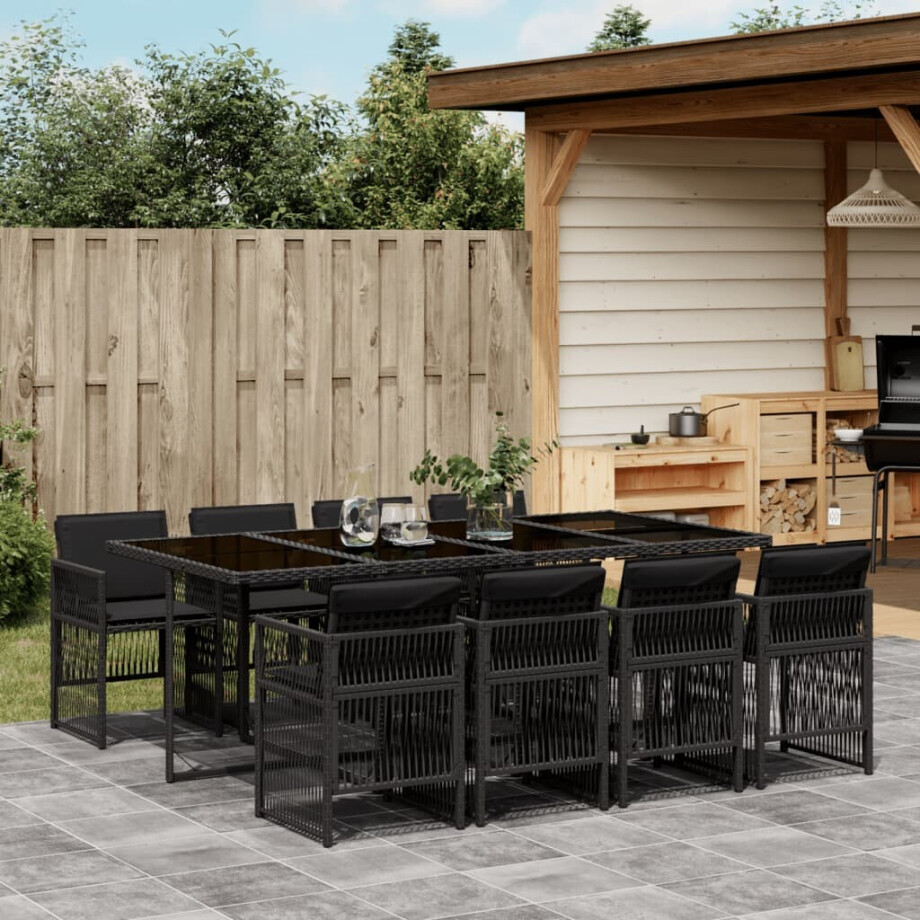 vidaXL 9-delige Tuinset poly rattan zwart afbeelding 1