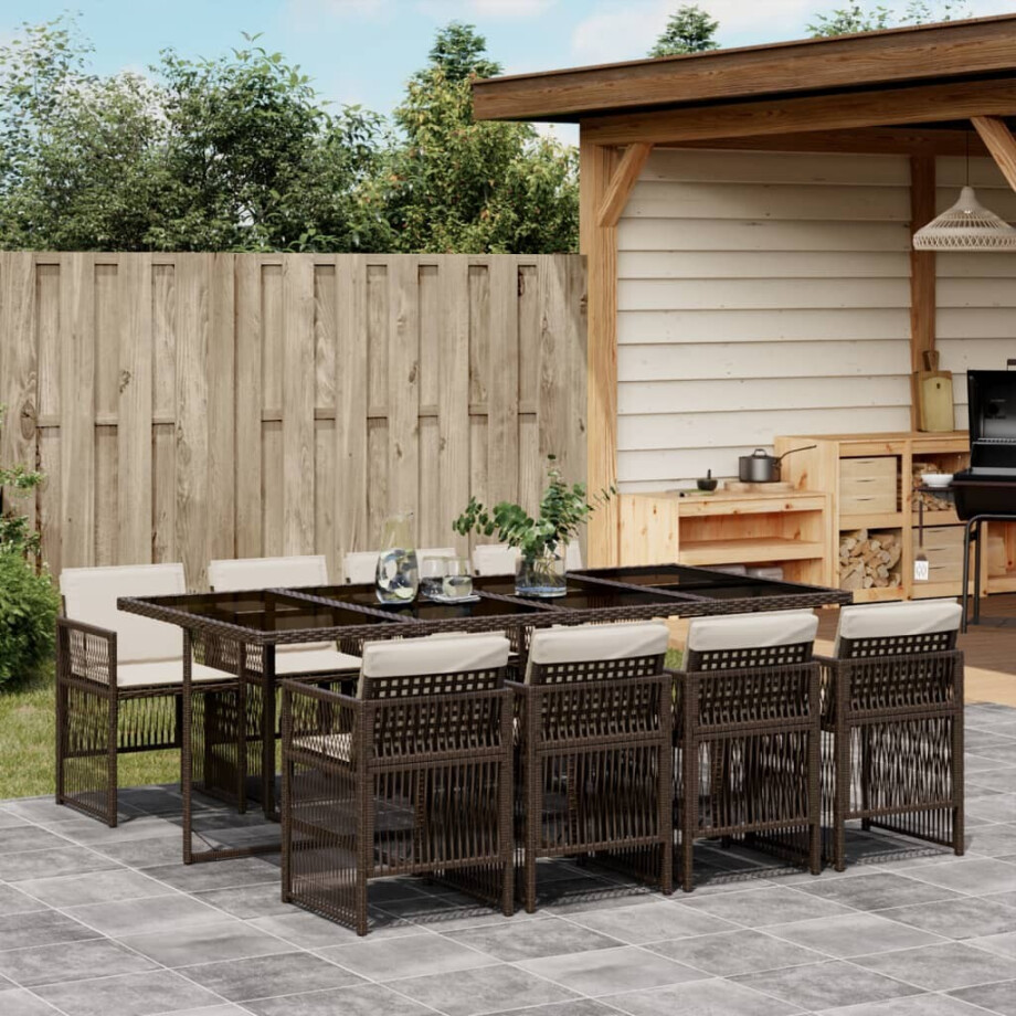 vidaXL 9-delige Tuinset met kussens poly rattan bruin afbeelding 1