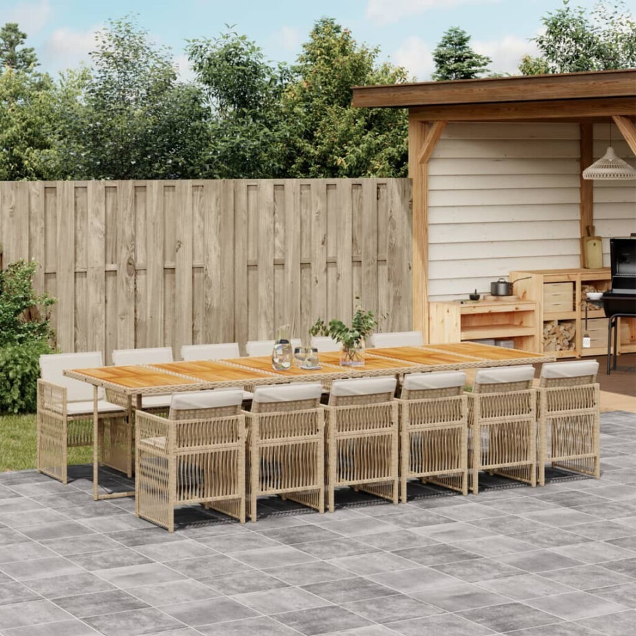 vidaXL 13-delige Tuinset met kussens poly rattan beige afbeelding 1