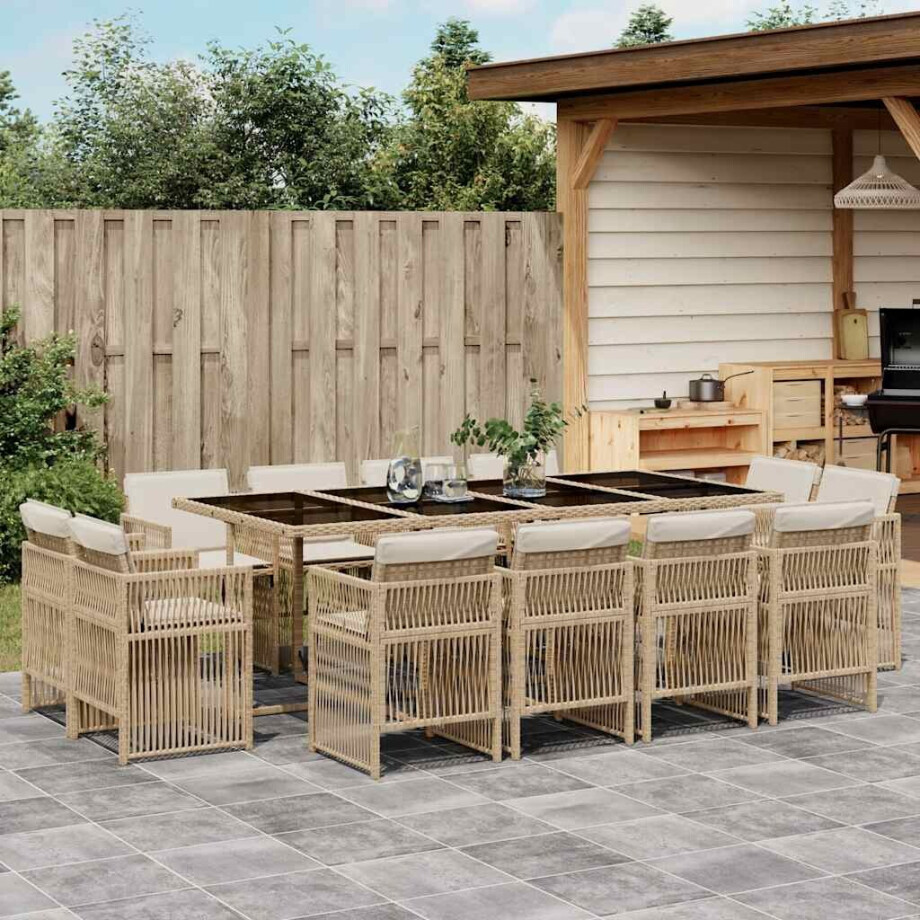 vidaXL 13-delige Tuinset met kussens poly rattan beige afbeelding 1