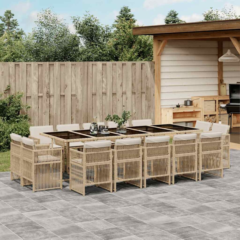 vidaXL 15-delige Tuinset met kussens poly rattan beige vidaXL 15-delige Tuinset met kussens poly rattan beige afbeelding 1