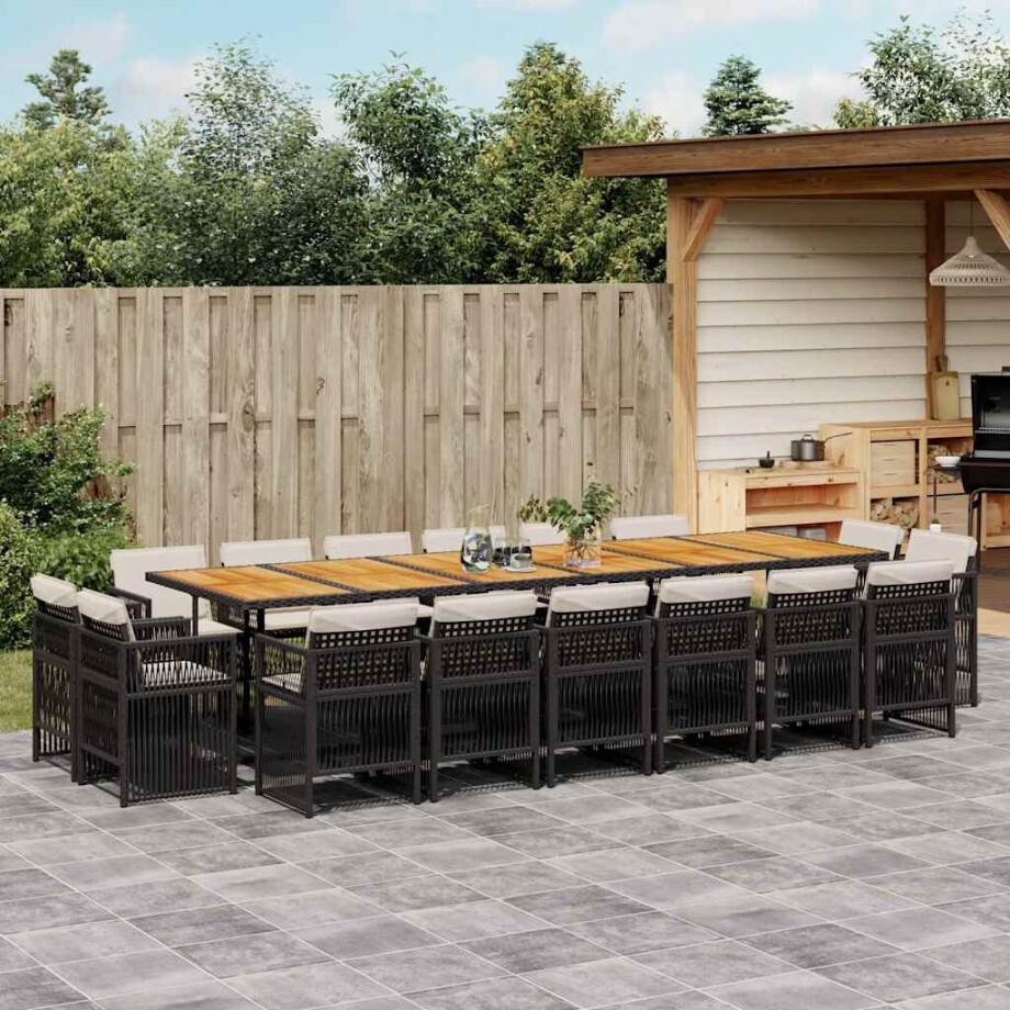 vidaXL 17-delige Tuinset met kussens poly rattan zwart afbeelding 1