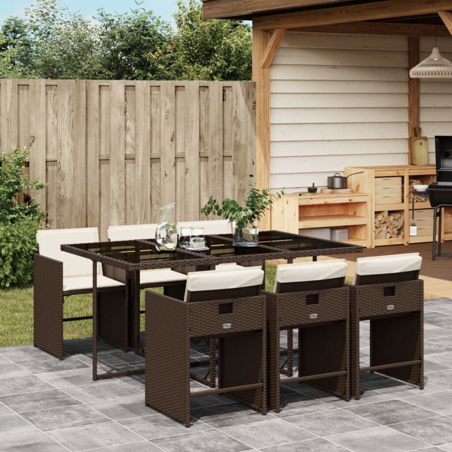 vidaXL 7-delige Tuinset met kussens poly rattan bruin afbeelding 1