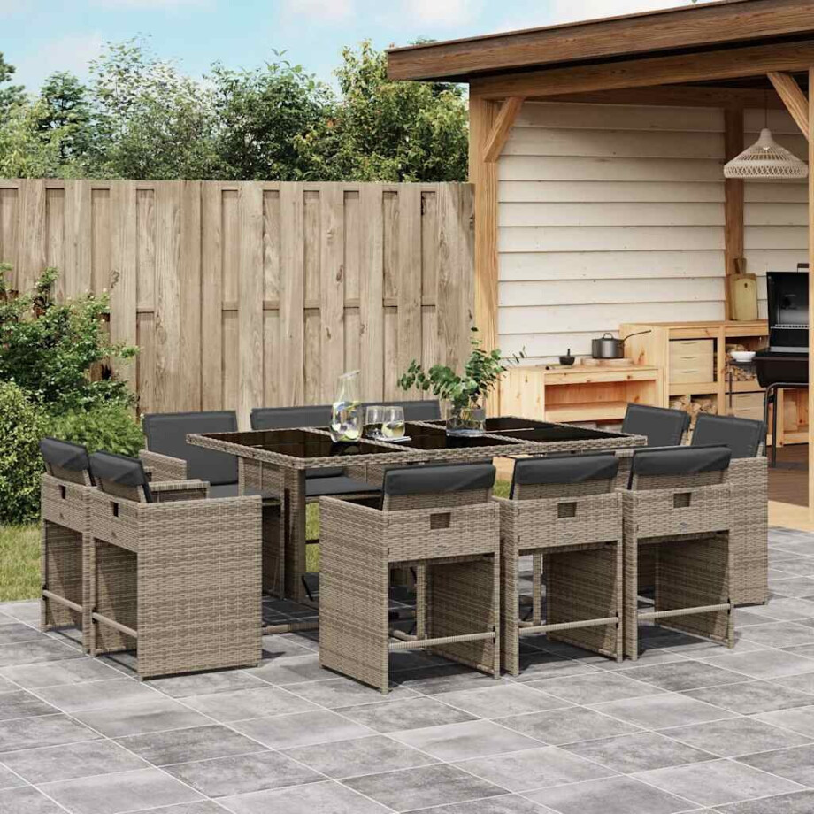 vidaXL 11-delige Tuinset met kussens poly rattan grijs afbeelding 1