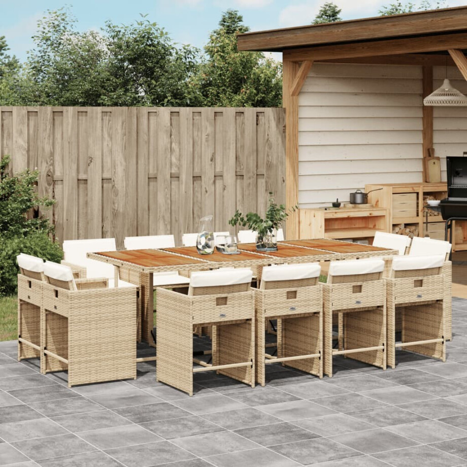 vidaXL 13-delige Tuinset met kussens poly rattan beige afbeelding 1