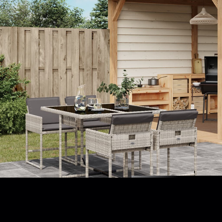 vidaXL 5-delige Tuinset met kussens poly rattan lichtgrijs afbeelding 1