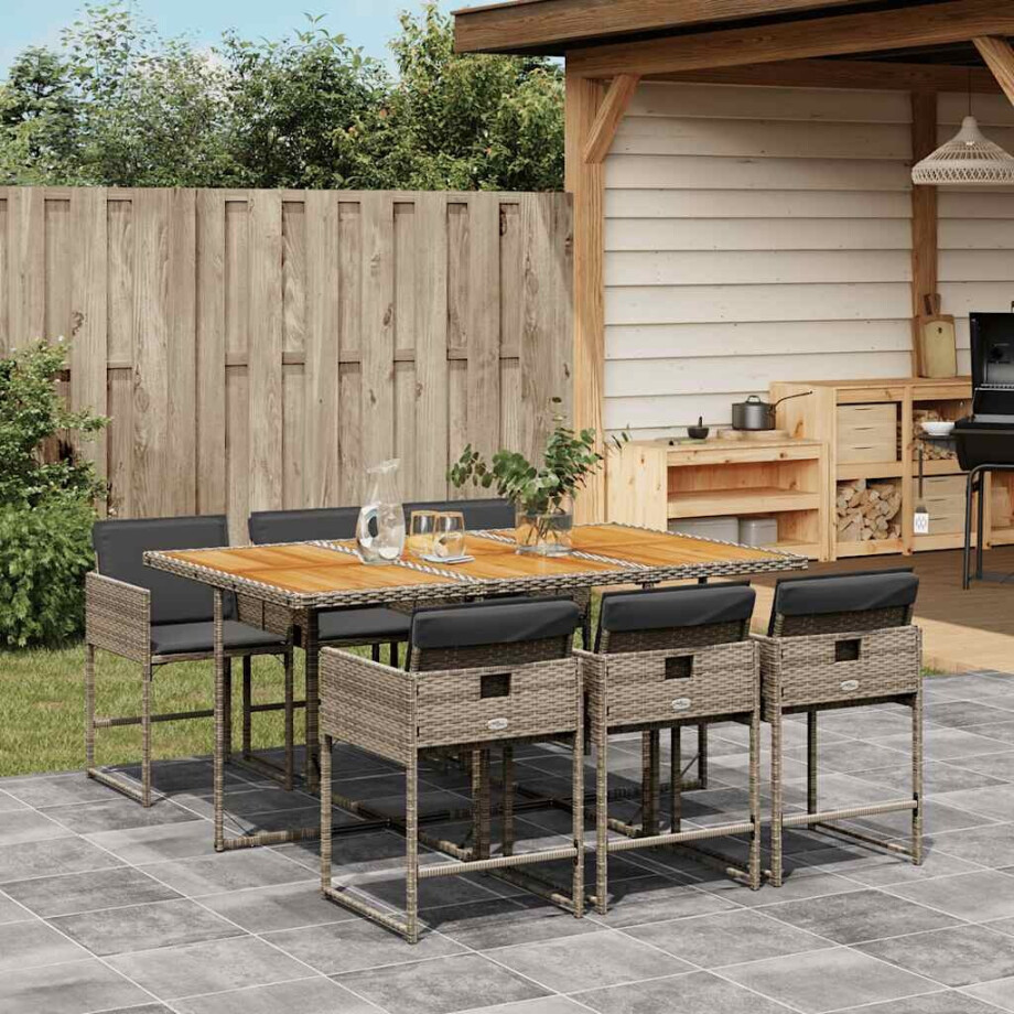 vidaXL 7-delige Tuinset met kussens poly rattan grijs vidaXL 7-delige Tuinset met kussens poly rattan grijs afbeelding 1
