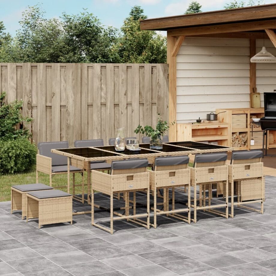 vidaXL 13-delige Tuinset met kussens poly rattan gemengd beige afbeelding 1