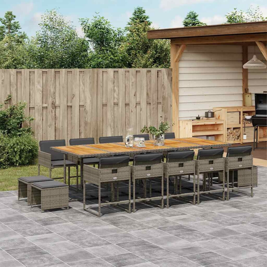 vidaXL 15-delige Tuinset met kussens poly rattan grijs afbeelding 1