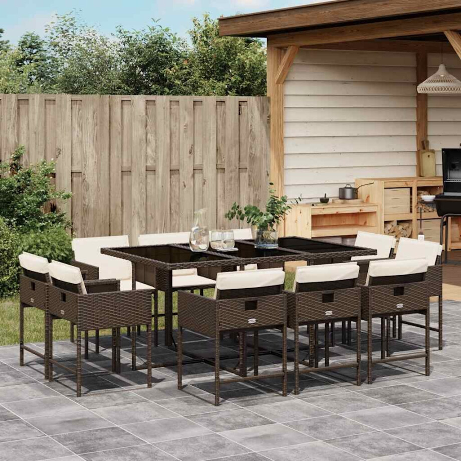 vidaXL 11-delige Tuinset met kussens poly rattan bruin afbeelding 1