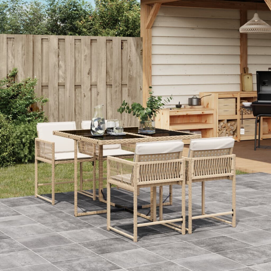 vidaXL 5-delige Tuinset met kussens poly rattan beige afbeelding 1