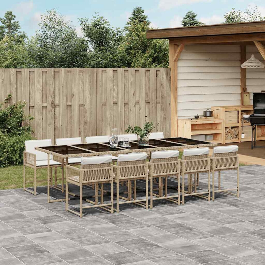 vidaXL 11-delige Tuinset met kussens poly rattan beige afbeelding 1