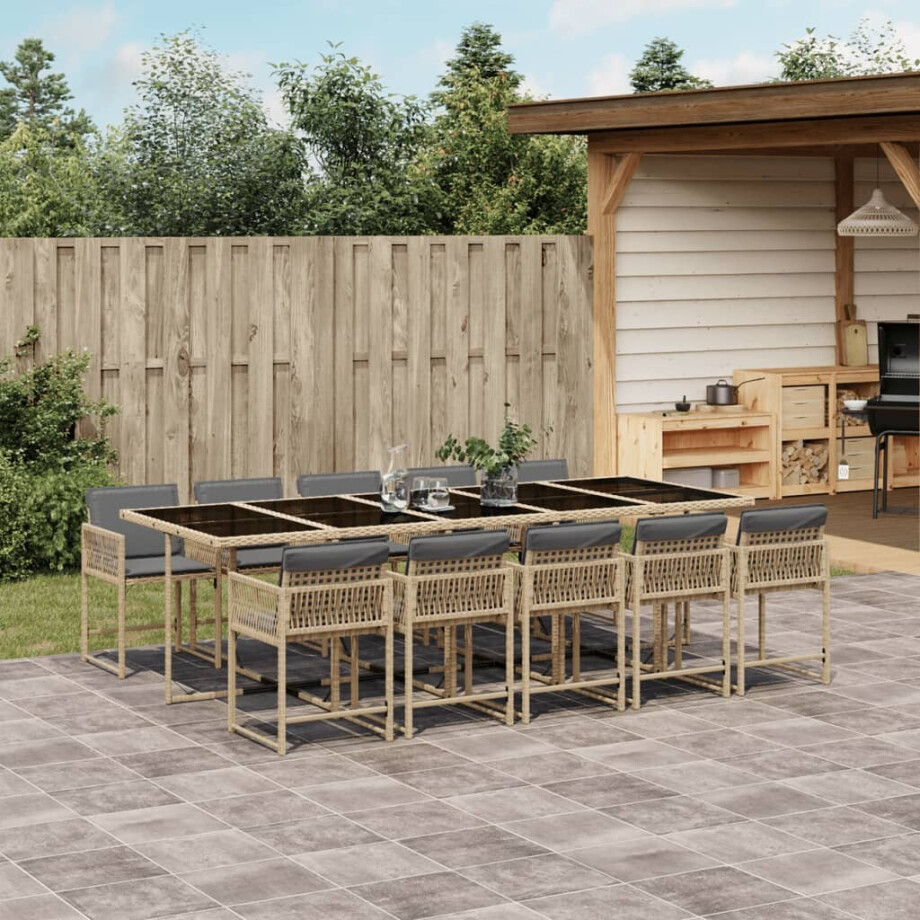 vidaXL 11-delige Tuinset met kussens poly rattan gemengd beige afbeelding 1