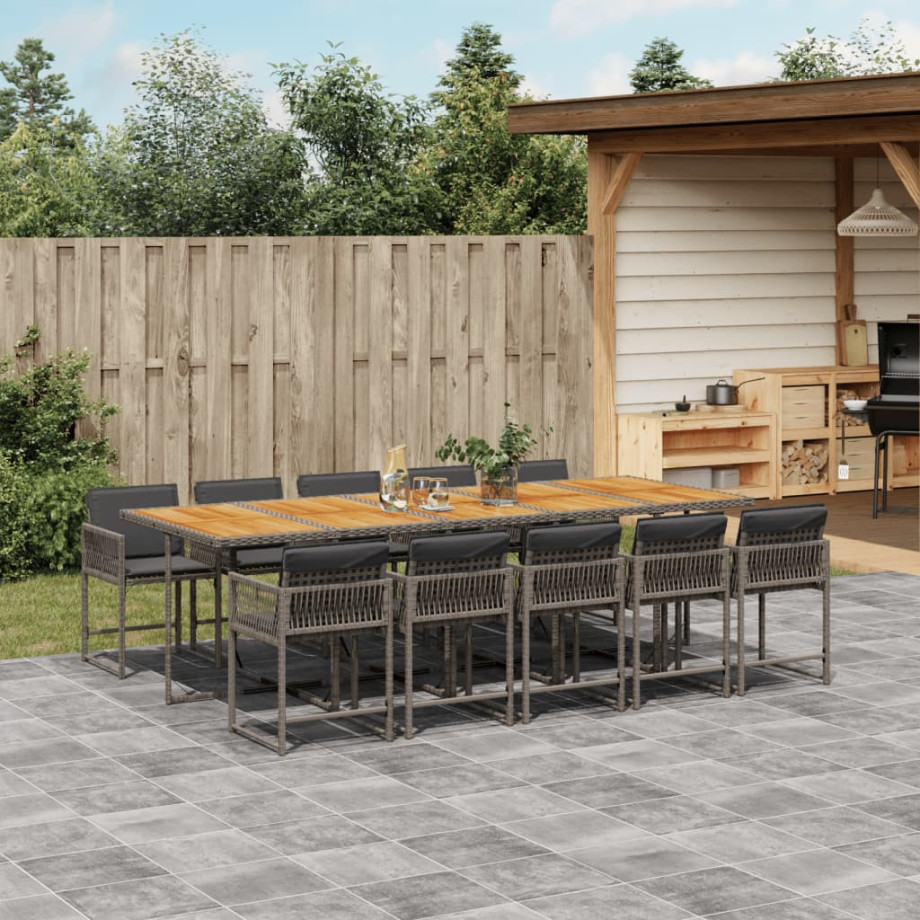 vidaXL 11-delige Tuinset met kussens poly rattan grijs afbeelding 1