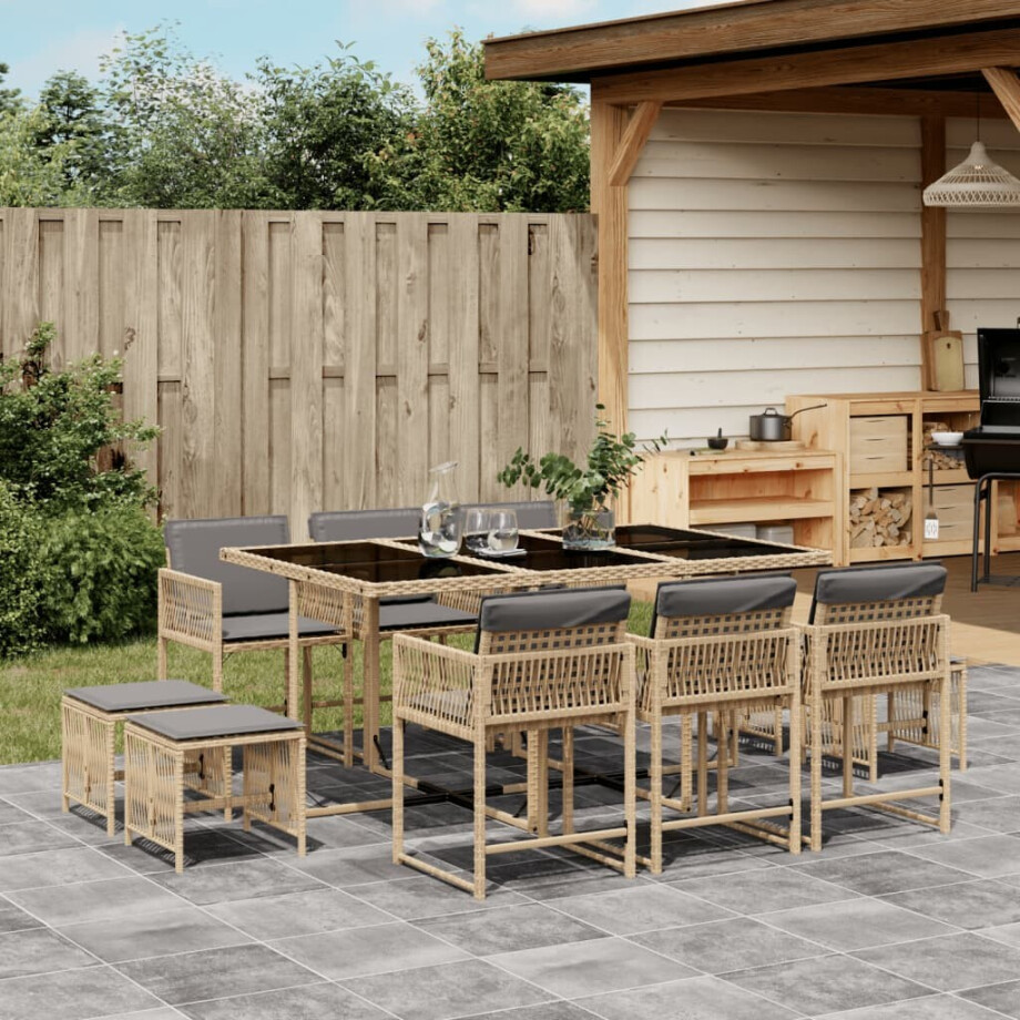 vidaXL 11-delige Tuinset met kussens poly rattan gemengd beige afbeelding 1