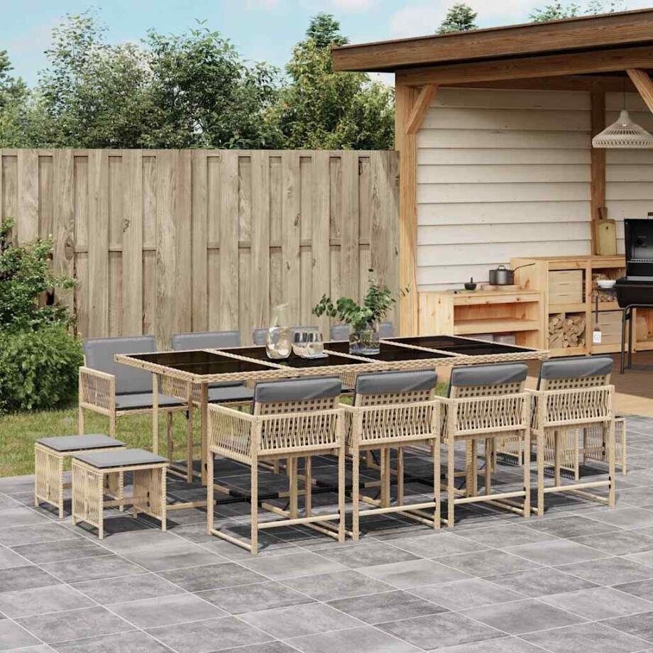 vidaXL 13-delige Tuinset met kussens poly rattan gemengd beige afbeelding 1