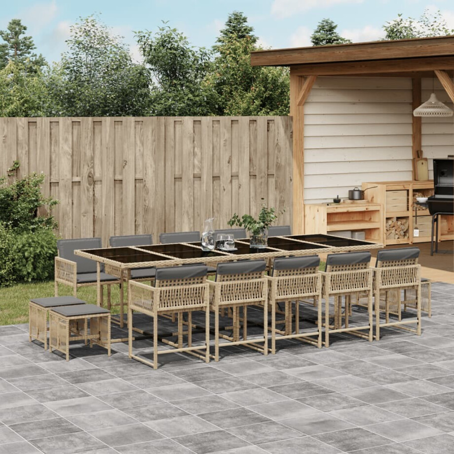 vidaXL 15-delige Tuinset met kussens poly rattan gemengd beige afbeelding 1