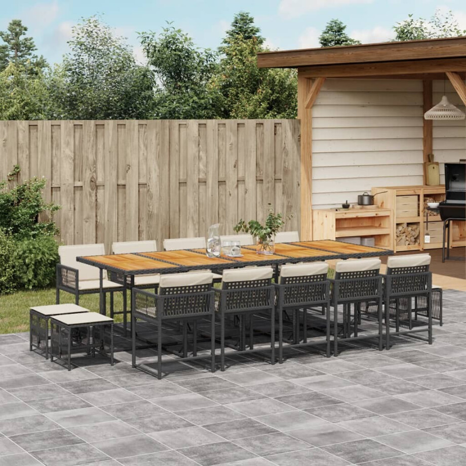 vidaXL 15-delige Tuinset met kussens poly rattan zwart afbeelding 1