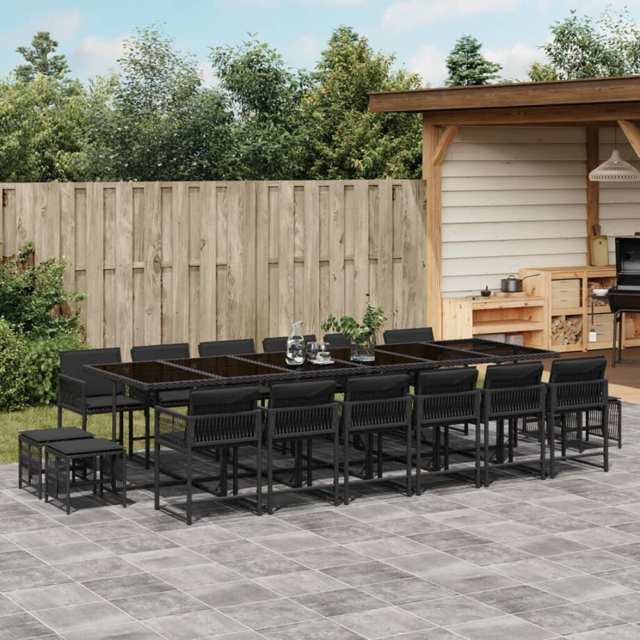 vidaXL 17-delige Tuinset met kussens poly rattan zwart afbeelding 1