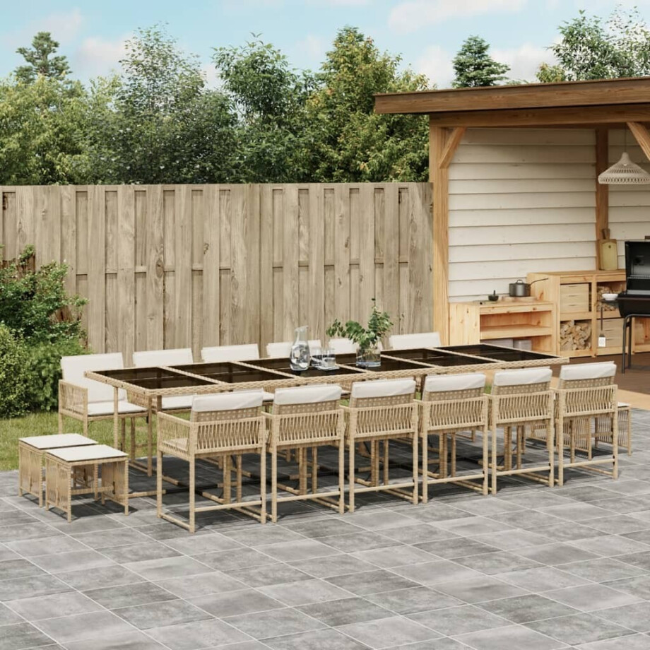 vidaXL 17-delige Tuinset met kussens poly rattan beige vidaXL 17-delige Tuinset met kussens poly rattan beige afbeelding 1