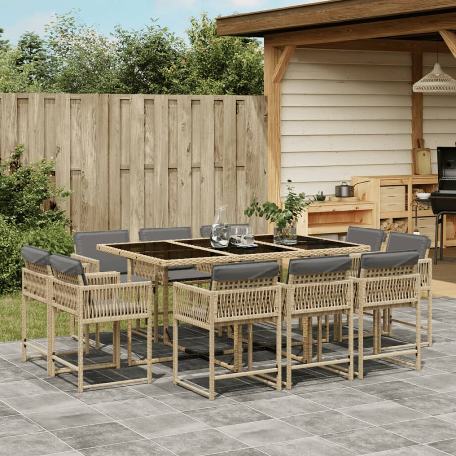 vidaXL 11-delige Tuinset met kussens poly rattan gemengd beige afbeelding 1
