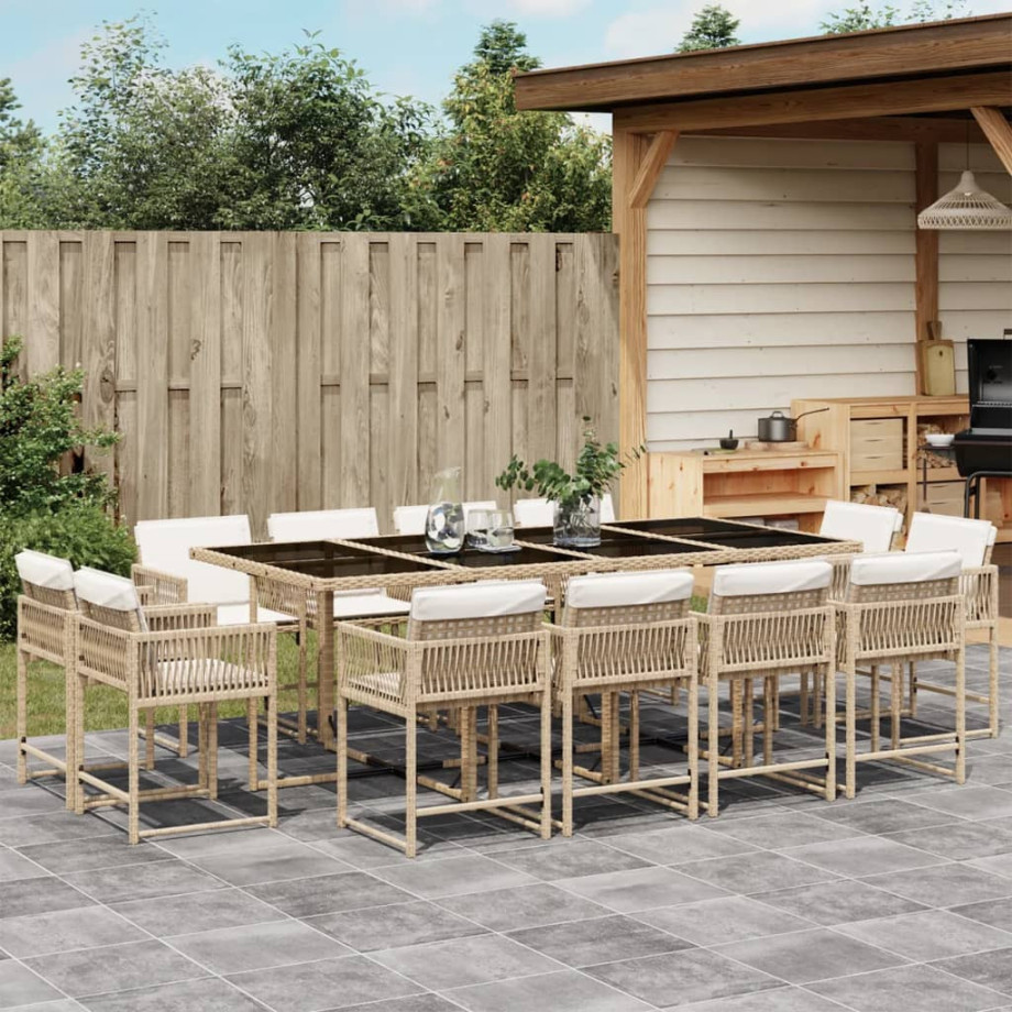 vidaXL 13-delige Tuinset met kussens poly rattan beige afbeelding 1