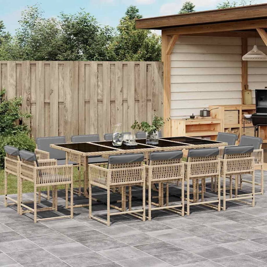 vidaXL 13-delige Tuinset met kussens poly rattan gemengd beige afbeelding 1