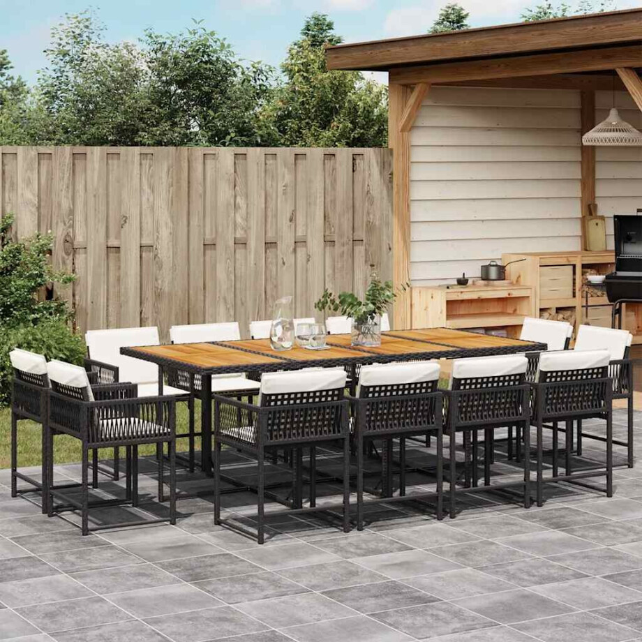 vidaXL 13-delige Tuinset met kussens poly rattan zwart afbeelding 1